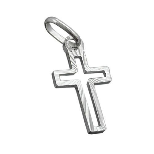 Pendant 16x9mm cross diamond cut middle punched out silver 925