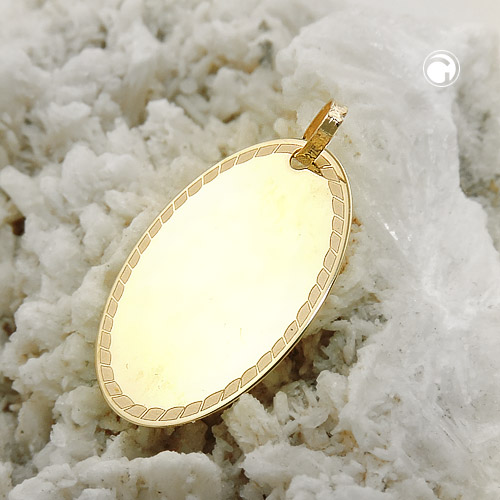 engraving pendant, oval, 9K GOLD